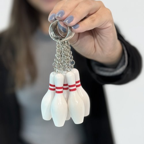 Kit com 10 Chaveiros Mini Pino de Boliche